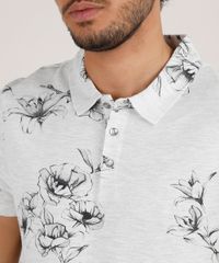 Polo-Masculina-Slim-Fit-em-Piquet-Estampada-Floral-Manga-Curta-Cinza-Mescla-Claro-9648174-Cinza_Mescla_Claro_4