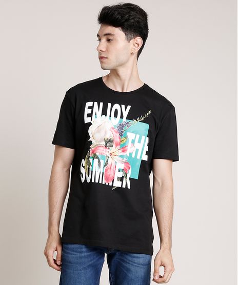 Camiseta-Masculina--Enjoy-the-Summer--Manga-Curta-Gola-Careca-Preta-9725625-Preto_1
