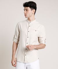 Camisa-Masculina-Tradicional-com-Bolso-Manga-Longa-Gola-Padre-Bege-Claro-9649255-Bege_Claro_1