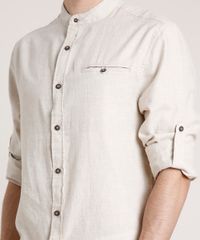 Camisa-Masculina-Tradicional-com-Bolso-Manga-Longa-Gola-Padre-Bege-Claro-9649255-Bege_Claro_4