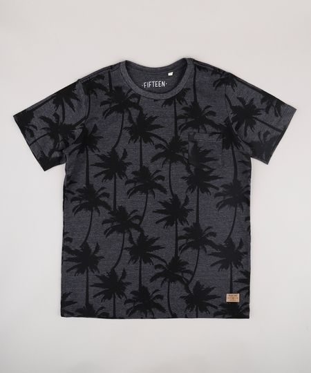 Camiseta-Infantil-Estampada-de-Coqueiros-com-Bolso-Manga-Curta--Cinza-Mescla-Escuro-9732784-Cinza_Mescla_Escuro_1
