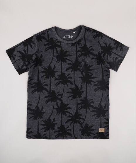 Camiseta-Infantil-Estampada-de-Coqueiros-com-Bolso-Manga-Curta--Cinza-Mescla-Escuro-9732784-Cinza_Mescla_Escuro_1