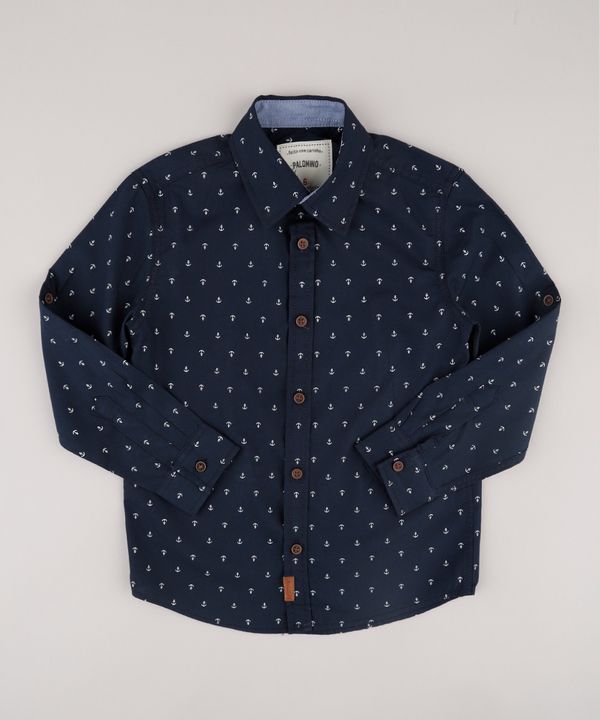Camisa Infantil Estampada de Âncoras Manga Longa Azul Marinho 4