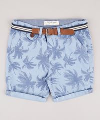 Bermuda-de-Sarja-Infantil-Alfaiatada-Estampada-de-Coqueiro-com-Cinto-Azul-Claro-9662829-Azul_Claro_1