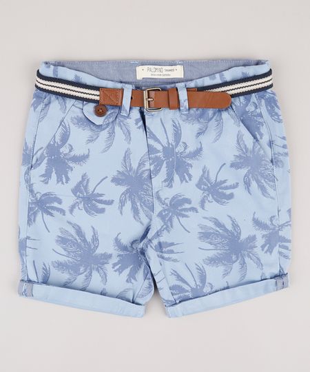 Bermuda-de-Sarja-Infantil-Alfaiatada-Estampada-de-Coqueiro-com-Cinto-Azul-Claro-9662829-Azul_Claro_1
