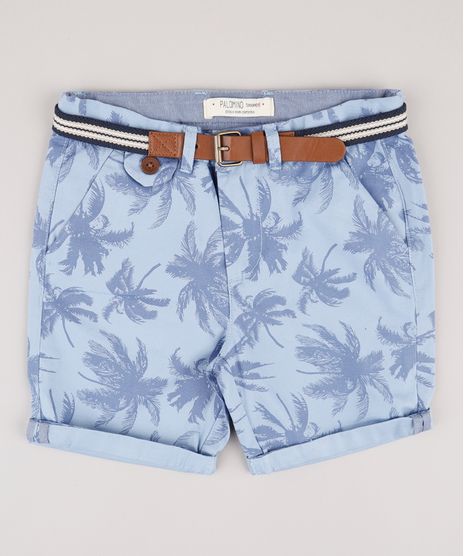 Bermuda-de-Sarja-Infantil-Alfaiatada-Estampada-de-Coqueiro-com-Cinto-Azul-Claro-9662829-Azul_Claro_1