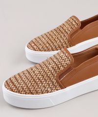 Tenis-Slip-On-Feminino-Via-Uno-Flatform-com-Recorte-em-Palha-Marrom-9828421-Marrom_2
