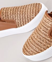 Tenis-Slip-On-Feminino-Via-Uno-Flatform-com-Recorte-em-Palha-Marrom-9828421-Marrom_5