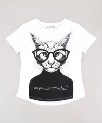 Blusa-Infantil-Gato-com-Oculos-Manga-Curta-Branca-9762728-Branco_1