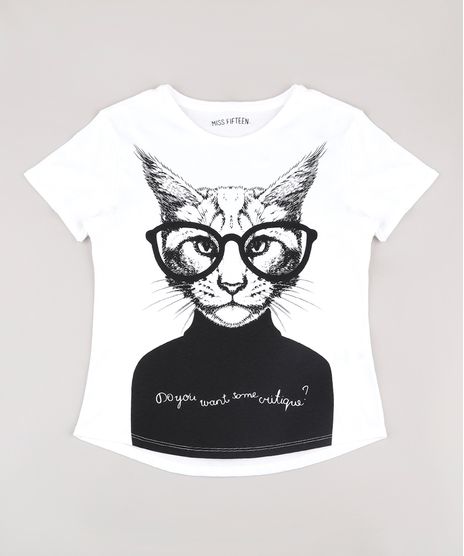 Blusa-Infantil-Gato-com-Oculos-Manga-Curta-Branca-9762728-Branco_1
