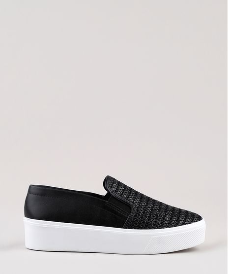 Tenis-Slip-On-Feminino-Via-Uno-Flatform-com-Recorte-em-Palha-Preto-9828422-Preto_1
