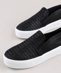 Tenis-Slip-On-Feminino-Via-Uno-Flatform-com-Recorte-em-Palha-Preto-9828422-Preto_2