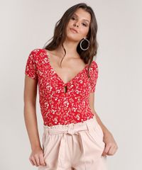 Blusa-Feminina-Estampada-Floral-com-Vazado-Manga-Curta-Decote-V-Vermelho-9772980-Vermelho_1