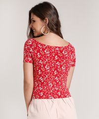 Blusa-Feminina-Estampada-Floral-com-Vazado-Manga-Curta-Decote-V-Vermelho-9772980-Vermelho_2