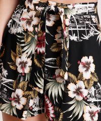 Short-Feminino-Estampado-Floral-com-Pregas-e-Faixa-para-Amarrar-Preto-9681364-Preto_4