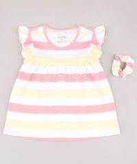 Blusa-Infantil-Listrada-com-Babado-na-Manga---Elastico-de-Cabelo-Scrunchie-Off-White-9826479-Off_White_1