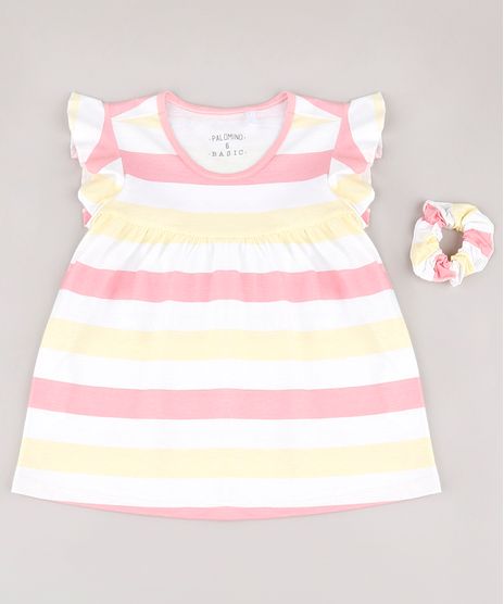 Blusa-Infantil-Listrada-com-Babado-na-Manga---Elastico-de-Cabelo-Scrunchie-Off-White-9826479-Off_White_1