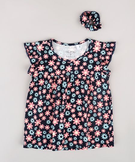Blusa-Infantil-Estampada-Floral-com-Babado-na-Manga---Elastico-de-Cabelo-Scrunchie-Azul-Marinho-9826478-Azul_Marinho_1