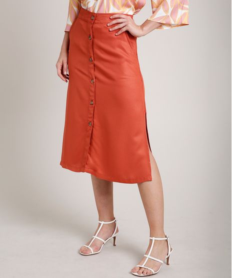 Saia-Feminina-Midi-com-Botoes-e-Fenda--Cobre-9816991-Cobre_1