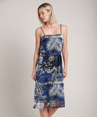 Vestido-Feminino-em-Tule-Estampado-de-Folhagens-Alca-Fina-com-Cinto--Azul-9706146-Azul_1