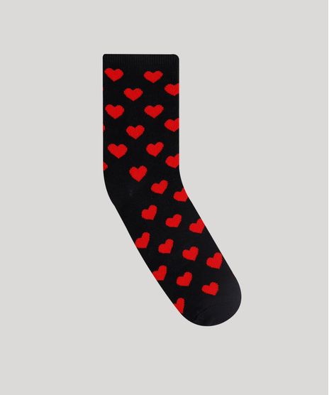 Meia-Feminina--Cano-Alto-Divertida-Estampada--Amor--com-Cartao-de-Presente-Preta-9853118-Preto_1