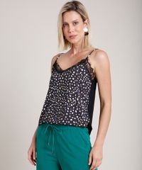 Regata-Slip-Top-Feminina-Estampada-com-Renda-Alca-Fina-Decote-V-Preta-9693992-Preto_1