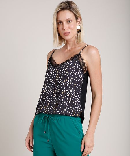 Regata-Slip-Top-Feminina-Estampada-com-Renda-Alca-Fina-Decote-V-Preta-9693992-Preto_1
