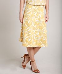 Saia-Feminina-Midi-Evase-Estampada-de-Folhagem-Mostarda-9760612-Mostarda_1