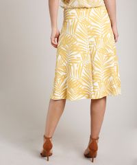 Saia-Feminina-Midi-Evase-Estampada-de-Folhagem-Mostarda-9760612-Mostarda_2