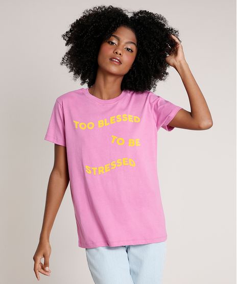 T-Shirt-Feminina-Mindset--Too-Blessed--Manga-Curta-Decote-Redondo-Rosa-9846900-Rosa_1