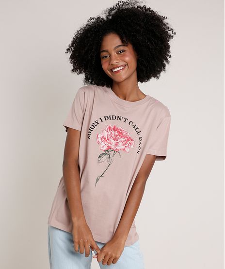 T-Shirt-Feminina-Mindset-Rosa--I-Didn-t-Call-Back--Manga-Curta-Decote-Redondo-Bege-Escuro-9843838-Bege_Escuro_1