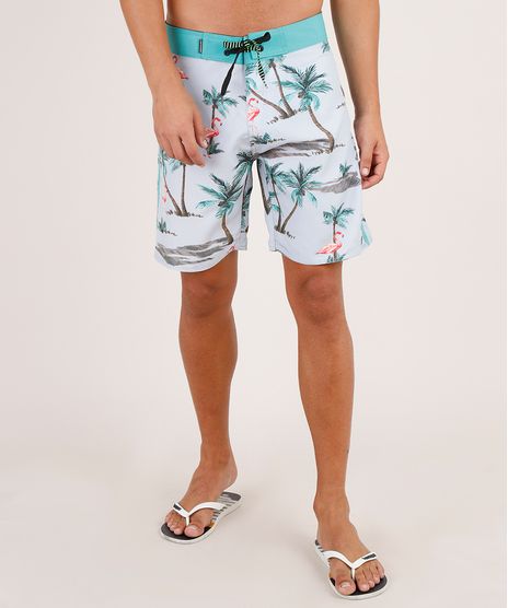 Bermuda-Surf-Masculina-Estampada-de-Flamingos-com-Bolso-Cinza-Claro-9743860-Cinza_Claro_1