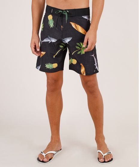 Bermuda-Surf-Masculina-Estampada-Tropical-com-Bolso-Preta-9763645-Preto_1