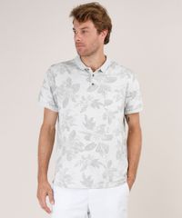 Polo-Masculina-Estampada-de-Folhagem-com-Bolso-Manga-Curta-Cinza-Mescla-Claro-9534411-Cinza_Mescla_Claro_1