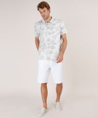 Polo-Masculina-Estampada-de-Folhagem-com-Bolso-Manga-Curta-Cinza-Mescla-Claro-9534411-Cinza_Mescla_Claro_3