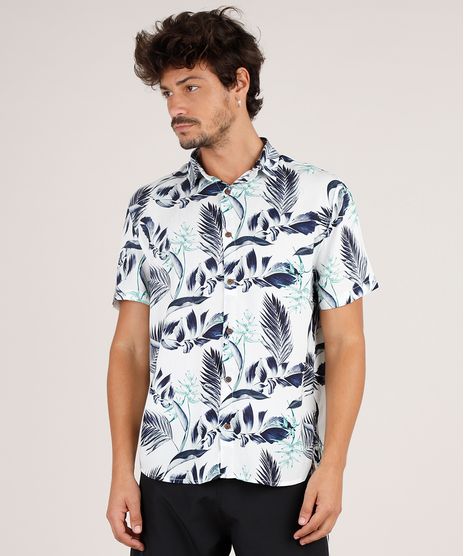 Camisa-Masculina-Estampada-de-Folhagens-com-Bolso-Manga-Curta-Off-White-9734604-Off_White_1