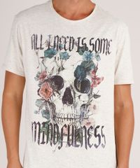 Camiseta-Masculina-Caveira-com-Flores-Manga-Curta-Gola-Careca-Bege-Claro-9760042-Bege_Claro_4