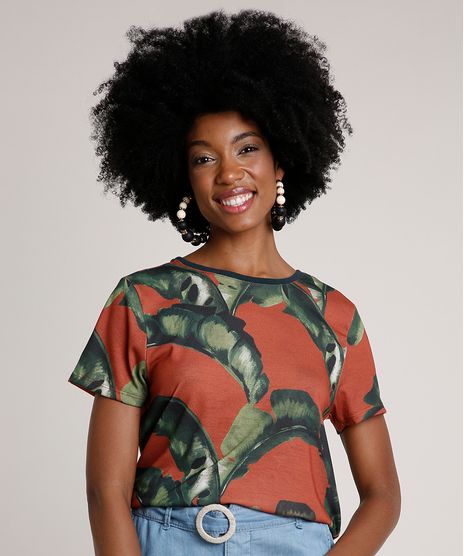 Blusa-Feminina-Agua-de-Coco-Estampada-Bananeira-Manga-Curta-Decote-Redondo-Cobre-9762768-Cobre_1