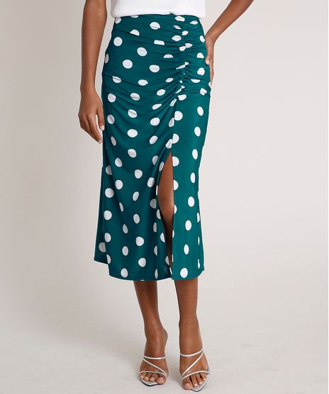 Saia-Feminina-Mindset-Midi-Estampada-de-Poa-com-Fenda-Verde-9863304-Verde_1