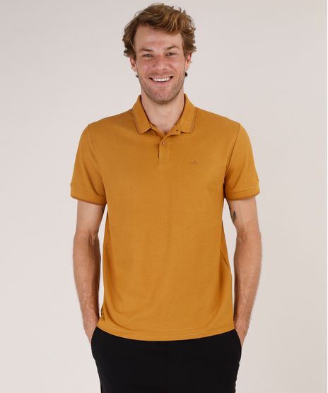 Polo-Masculina-Basica-Comfort-Fit-em-Piquet-Manga-Curta-Mostarda-9842591-Mostarda_1