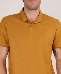 Polo-Masculina-Basica-Comfort-Fit-em-Piquet-Manga-Curta-Mostarda-9842591-Mostarda_4