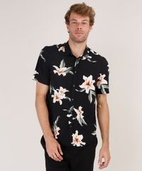 Camisa-Masculina-Relaxed-Estampada-Floral-Manga-Curta-Preta-9657150-Preto_1