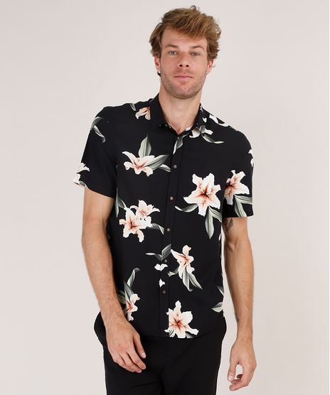 Camisa-Masculina-Relaxed-Estampada-Floral-Manga-Curta-Preta-9657150-Preto_1