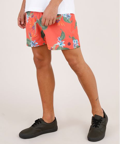 Short-Masculino-Estampado-de-Folhagem-com-Bolsos-Coral-9734062-Coral_1