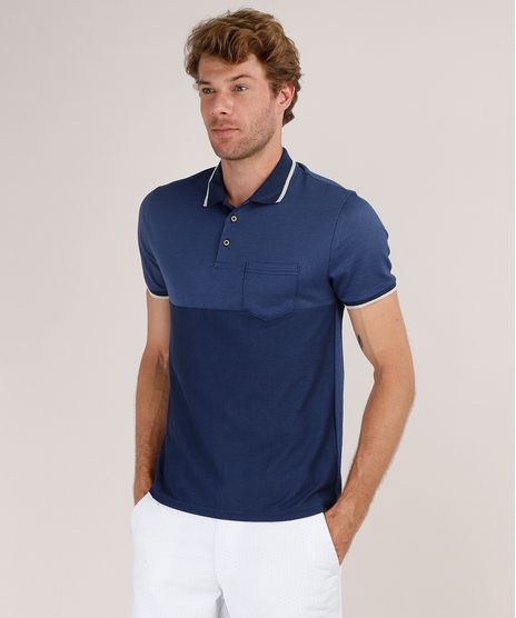 Polo-Masculina-Comfort-Fit-com-Recorte-e-Bolso-Manga-Curta-Azul-Marinho-9788819-Azul_Marinho_1