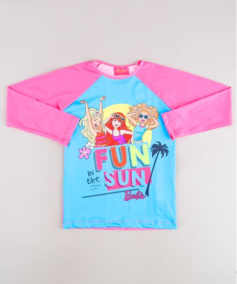 Blusa-de-Praia-Infantil-Barbie-Raglan-Manga-Longa-com-Protecao-UV50--Rosa-Neon-9746899-Rosa_Neon_1