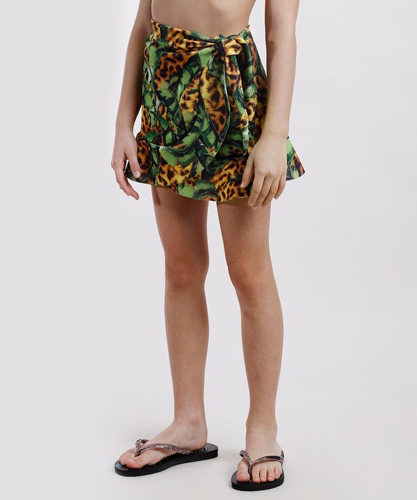 Saia Saída de Praia Infantil Água de Coco Envelope Estampada Bananeira Animal Print Onça Caramelo 10