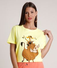 Blusa-Feminina-Timao-e-Pumba-O-Rei-Leao-Manga-Curta-Decote-Redondo-Amarela-9827060-Amarelo_1