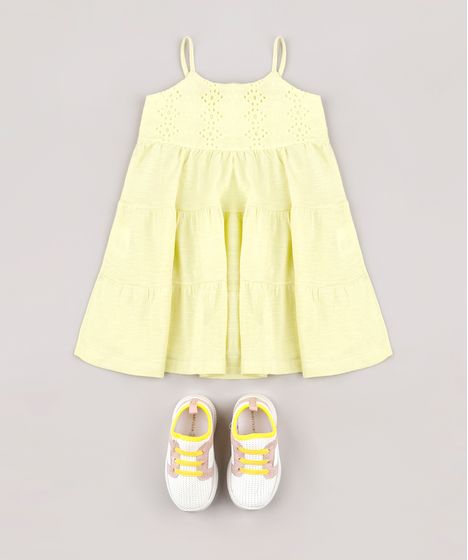 vestido infantil amarelo claro