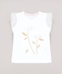 Blusa-Infantil-com-Estampa-de-Flores-e-Pompom-Manga-Curta--Off-White-9758259-Off_White_1